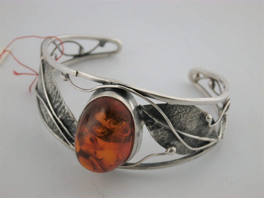 bransoletka srebrna z bursztynem